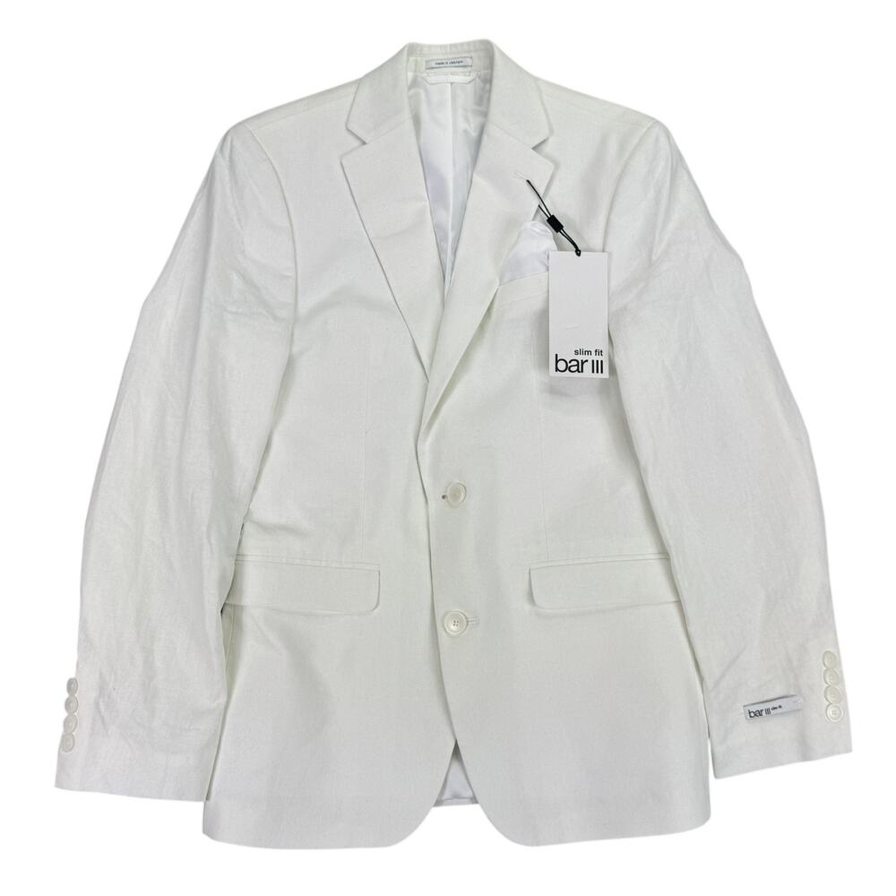 Bar III Mens Slim Fit Linen Cotton Solid Suit Jacket White 36R